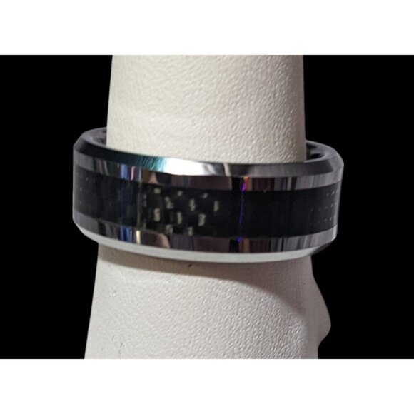 JFSG Tungsten Carbide Carbon Fiber Inlay Men's Wedding Ring 8mm Size 9 - Picture 6 of 10